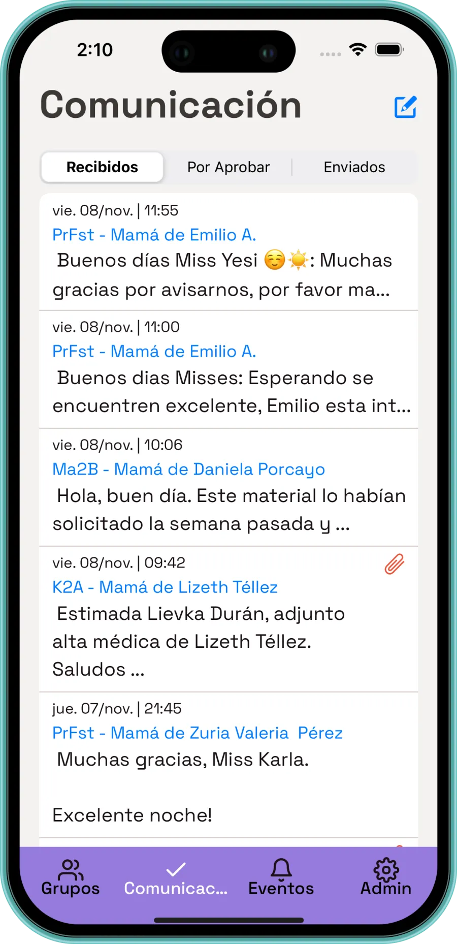 Sistema de comunicación escolar con padres de familia